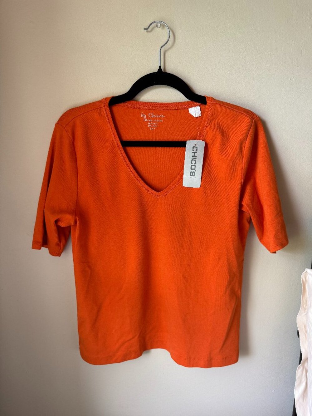 Chico's Orange Cotton Short Sleeve V-Neck Tee | Size 1
